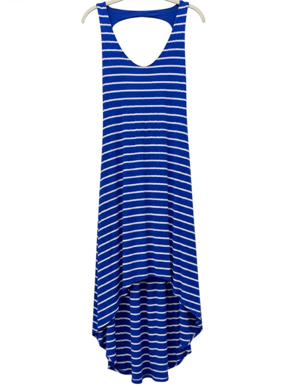 Bebe Blue Striped Hi Low Sleeveless Jersey Tank Dress Sz(S)